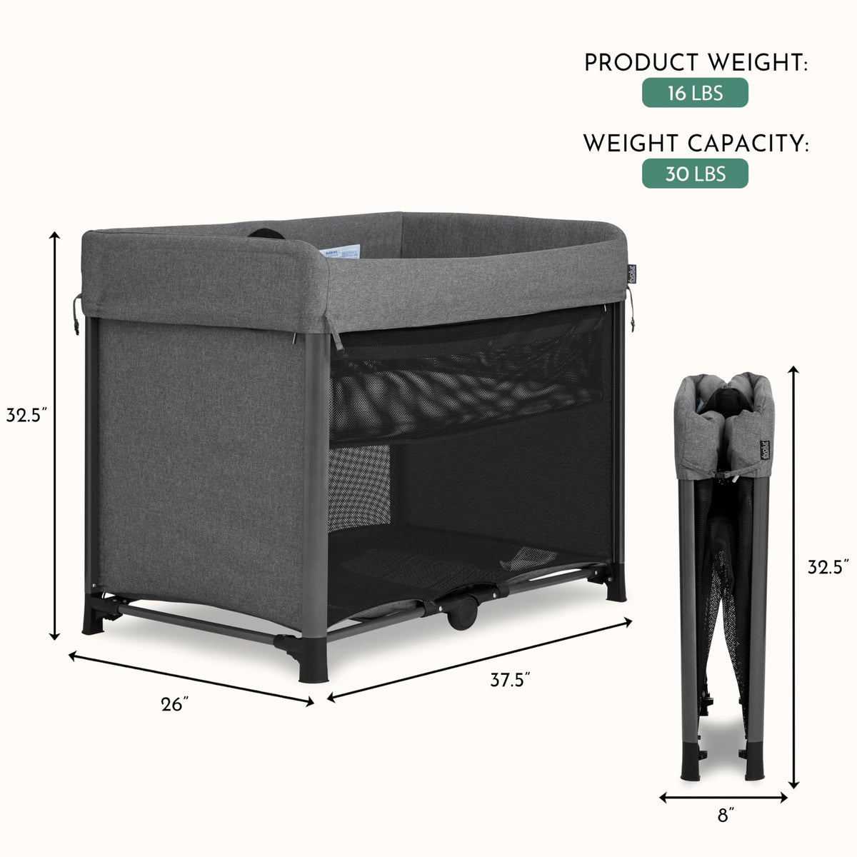 Portable Playard with Instant Fold and Bassinet, Grey T866