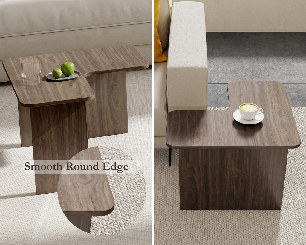 L Shaped Nesting Coffee Table Set of 2 Walnut K540