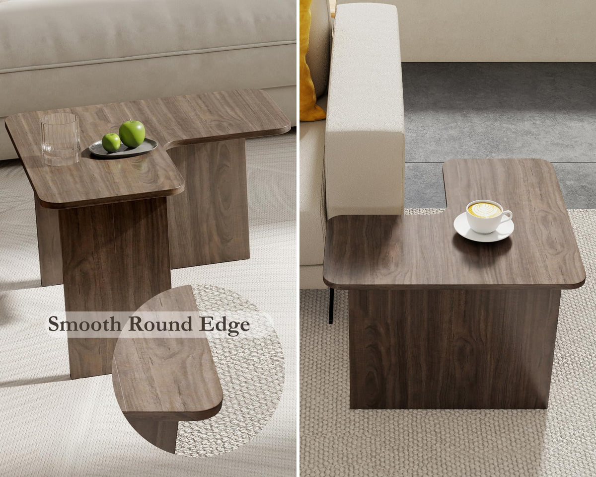 L Shaped Nesting Coffee Table Set of 2 Walnut K540