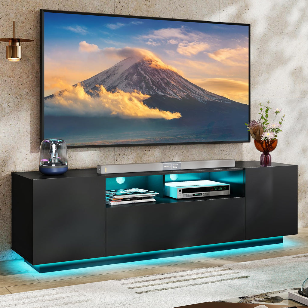 Black TV Stand with Storage Cabinets and Drawer W925442
