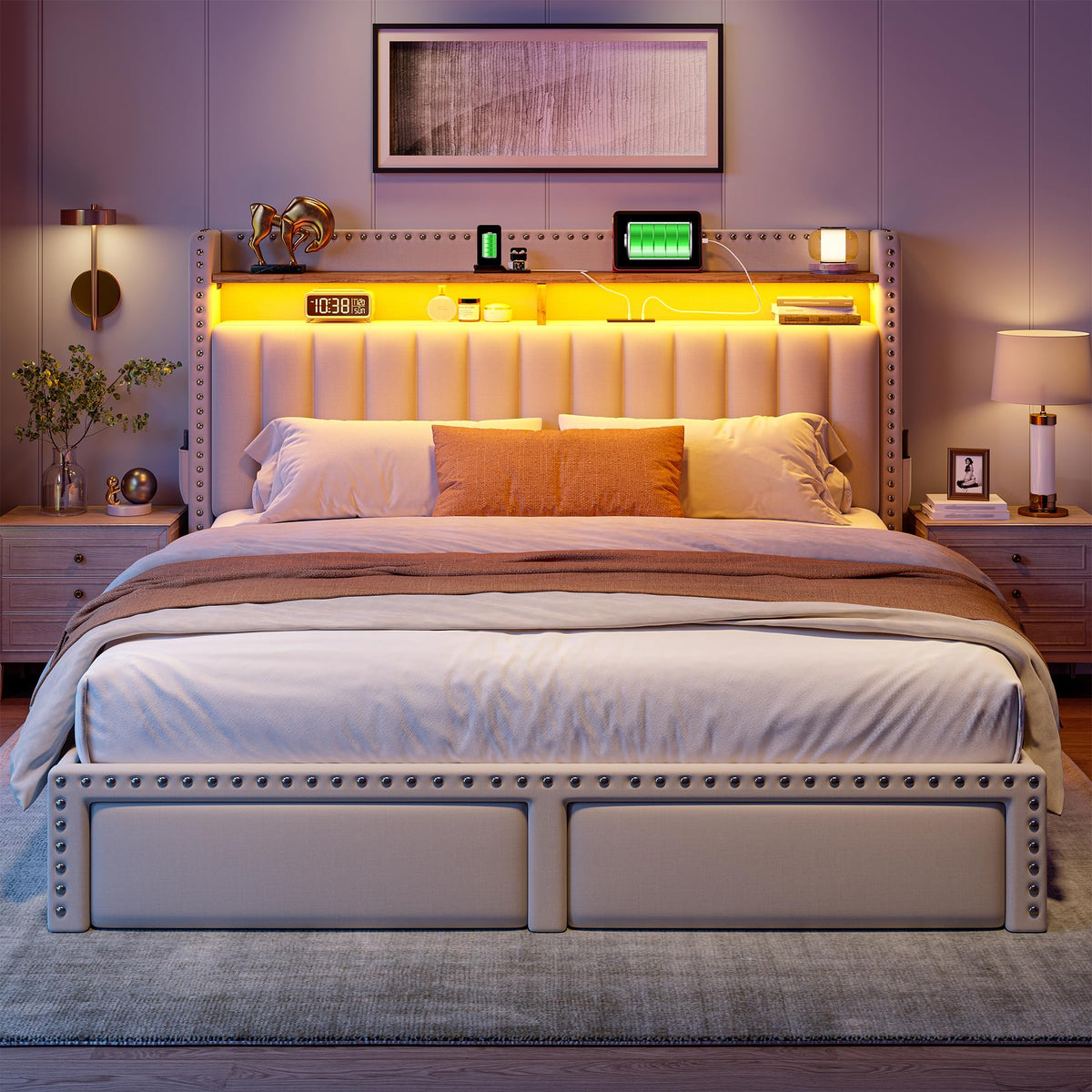 Queen Size Bed Frame with 2 Drawers B755520