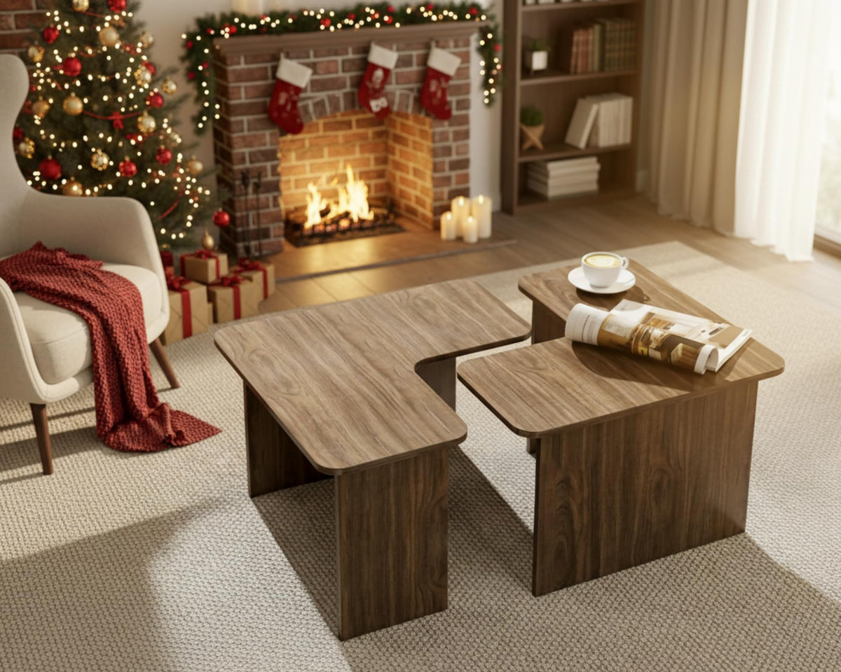 L Shaped Nesting Coffee Table Set of 2 Walnut K540