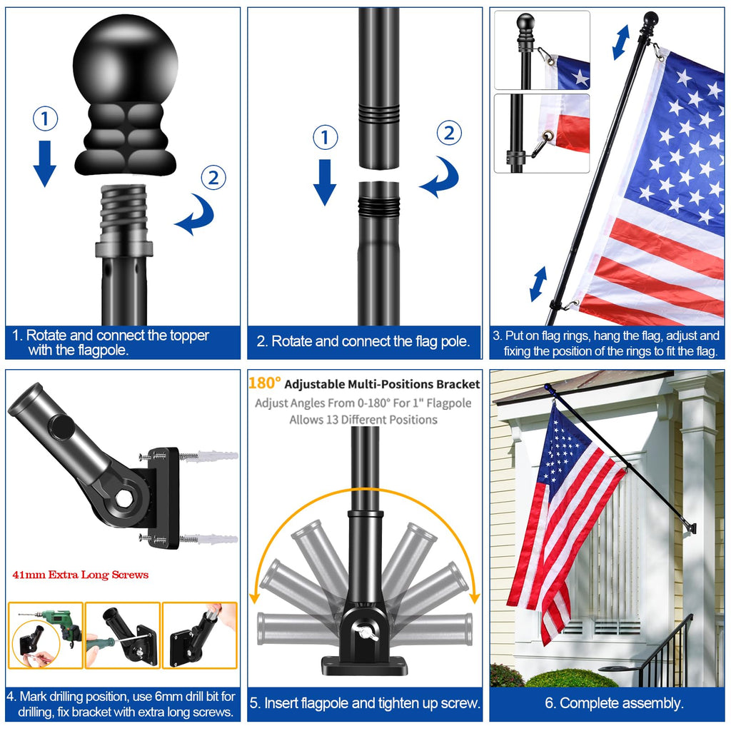 Black 7 FT Stainless Steel Flagpole Kit X17963