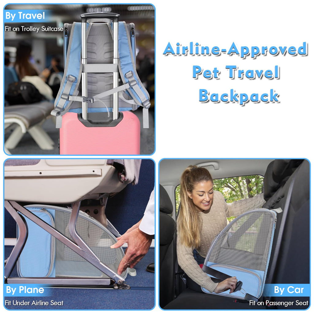 Blue Collapsible Cat Backpack Carrier with Mesh T46237