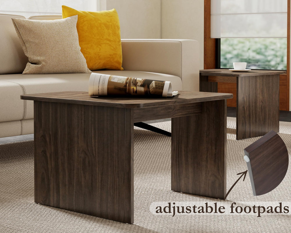 L Shaped Nesting Coffee Table Set of 2 Walnut K540