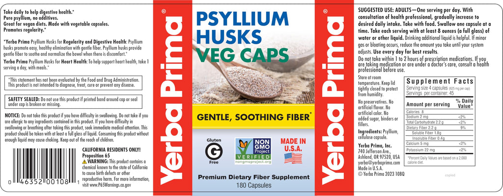 Psyllium Husks Fiber Veg Caps 180 Pack of 2 P92653