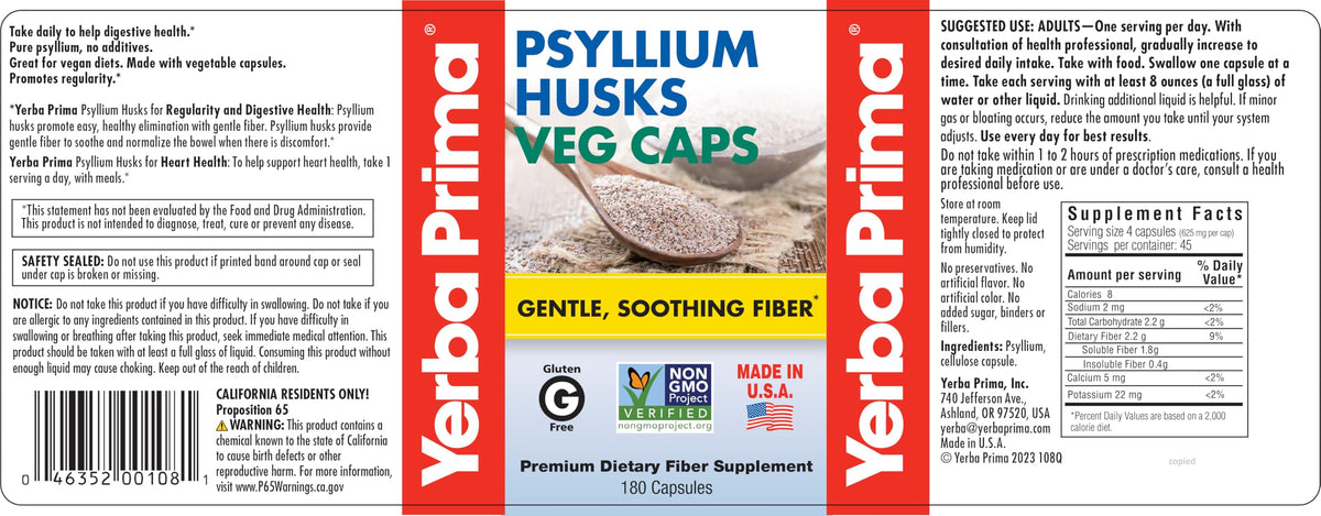 Psyllium Husks Fiber Veg Caps 180 Pack of 2 P92653