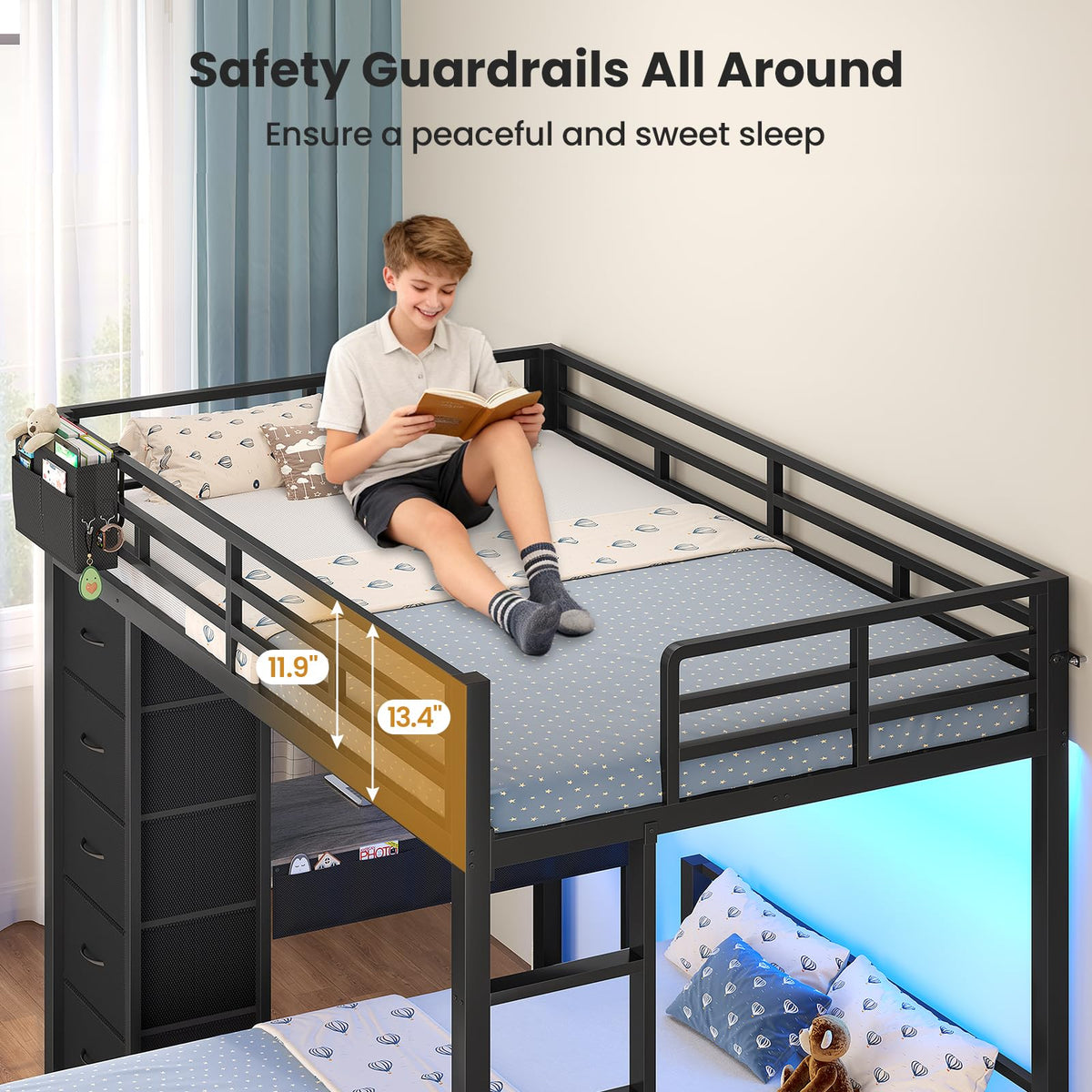 Full Size Bunk Bed with Desk, 5 Drawers, Black A7719