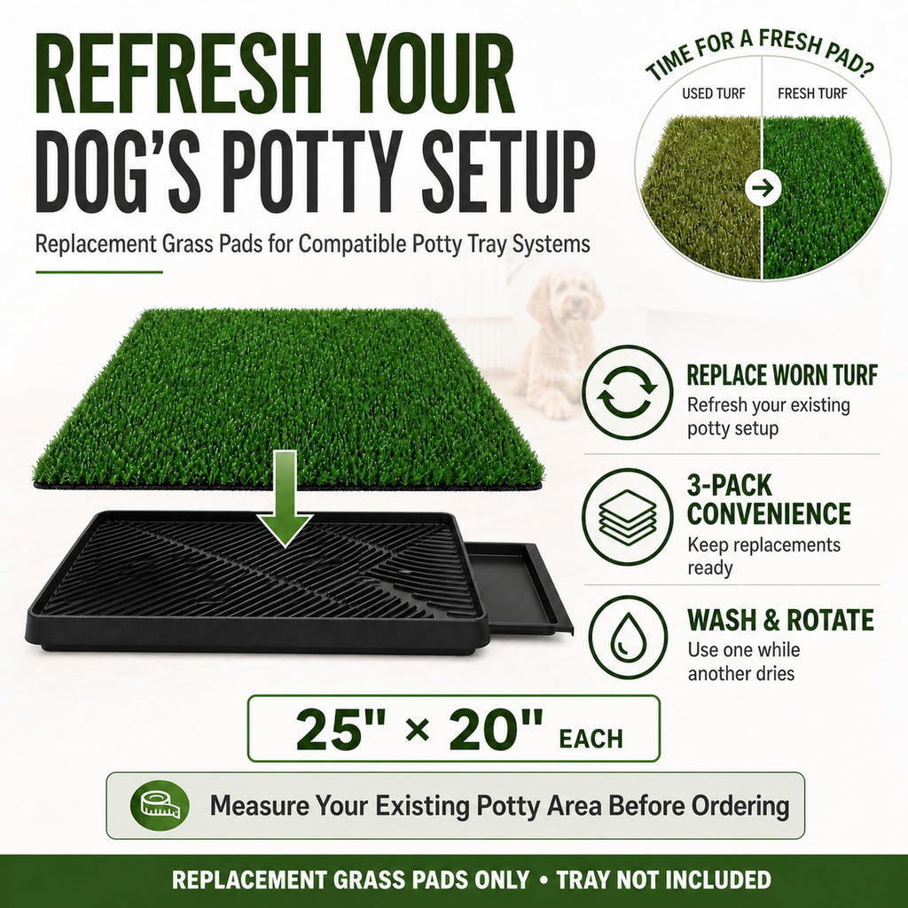 Dog Potty Grass Pads, 3 Pack, 25 x 20 in Replacement Turf X19190