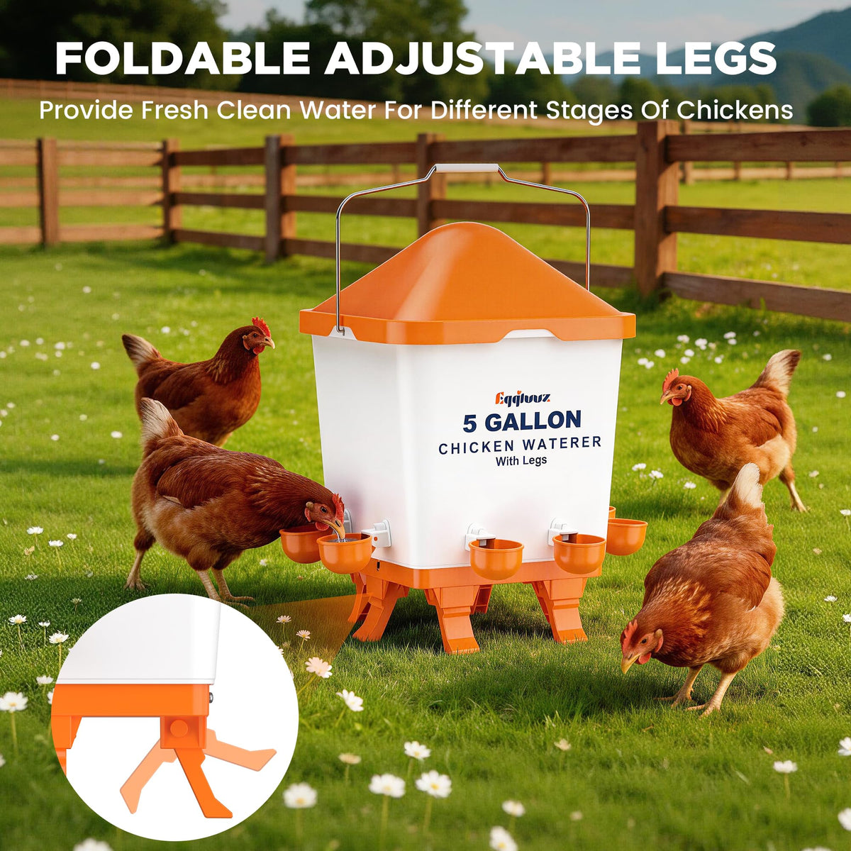 5 Gallons Chicken Waterer Bucket with Cups and Adjustable Legs C12668