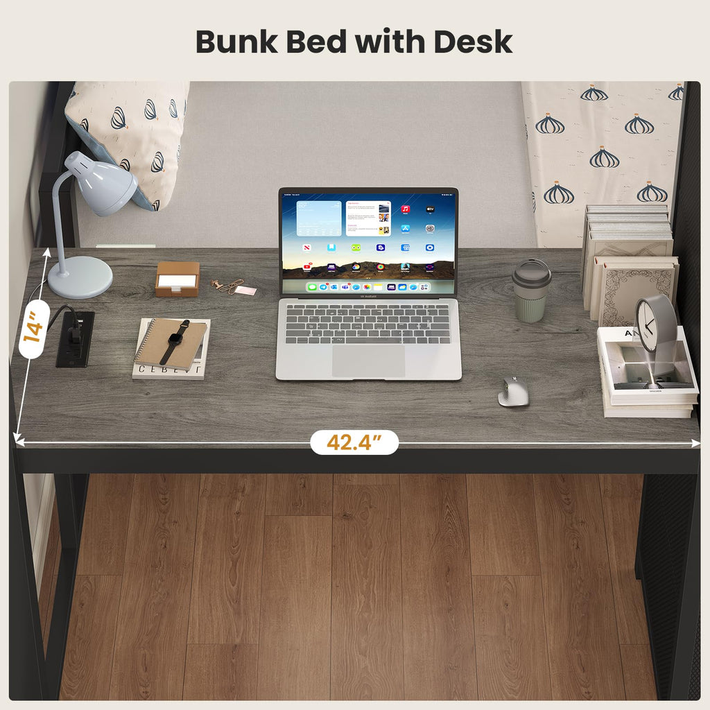 Full Size Bunk Bed with Desk, 5 Drawers, Black A7719