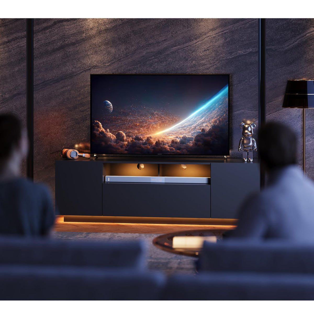Black TV Stand with Storage Cabinets and Drawer W925442