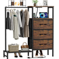 Brown 3 Drawer Fabric Dresser with Hanging Rack D30919