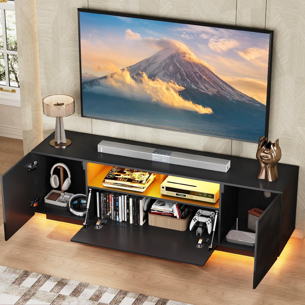 Black TV Stand with Storage Cabinets and Drawer W925442