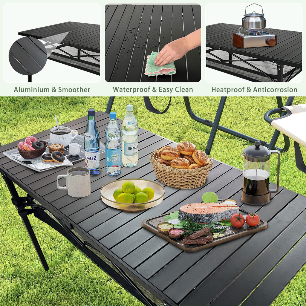Large Folding Aluminum Camping Table with Storage and Carry Bag V416766