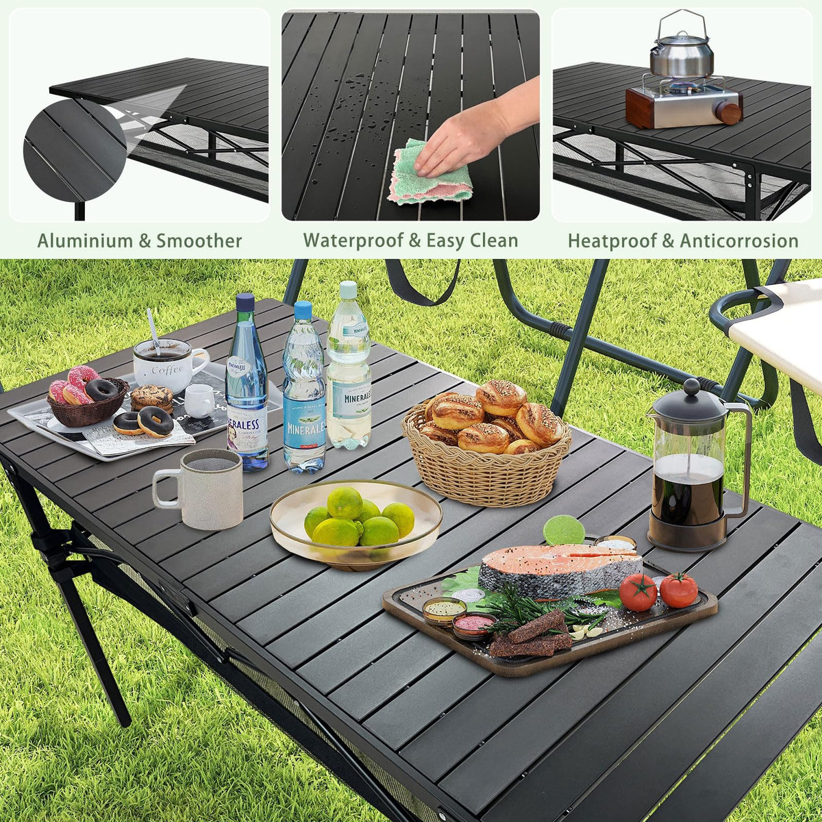 Large Folding Aluminum Camping Table with Storage and Carry Bag V416766