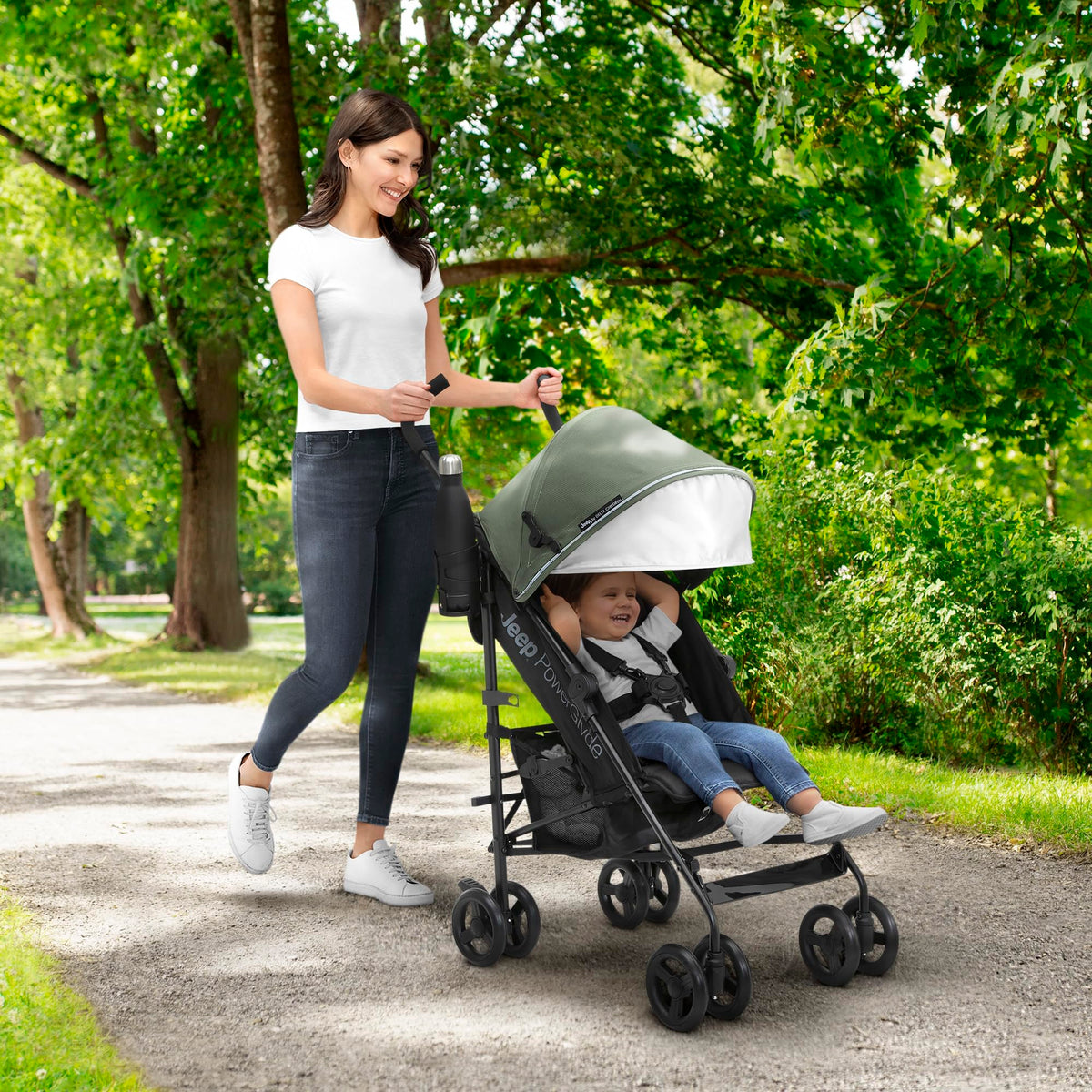 Lightweight Travel Stroller with Compact Fold, 3-Position Recline, Olive Green A85273