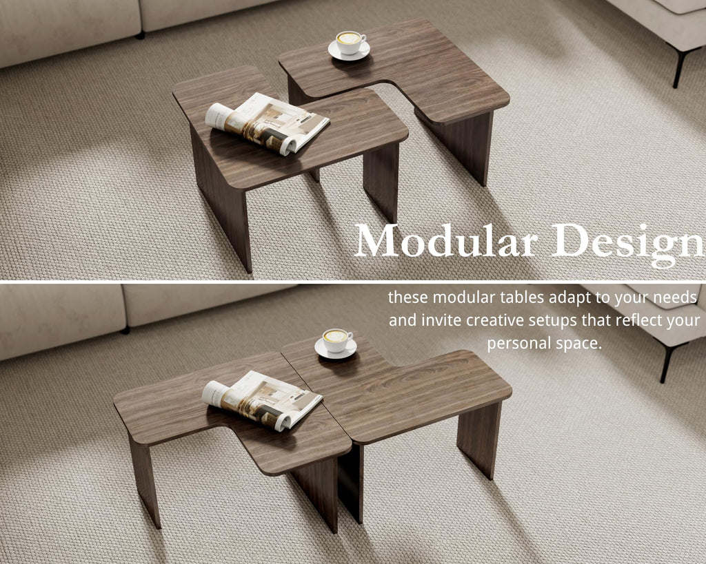L Shaped Nesting Coffee Table Set of 2 Walnut K540