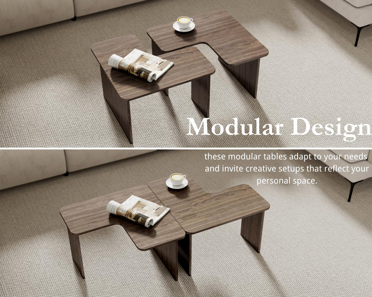 L Shaped Nesting Coffee Table Set of 2 Walnut K540
