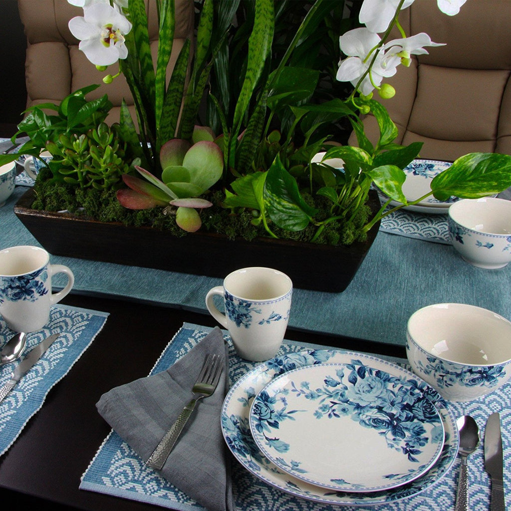 Blue 16 Piece Stoneware Dinnerware Set J11802