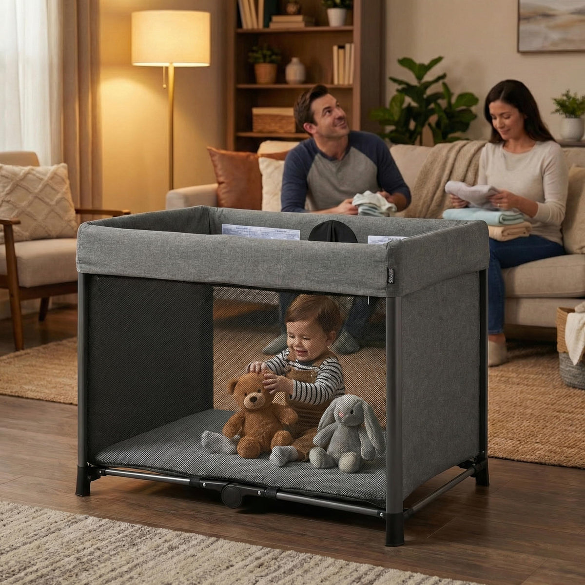 Portable Playard with Instant Fold and Bassinet, Grey T866
