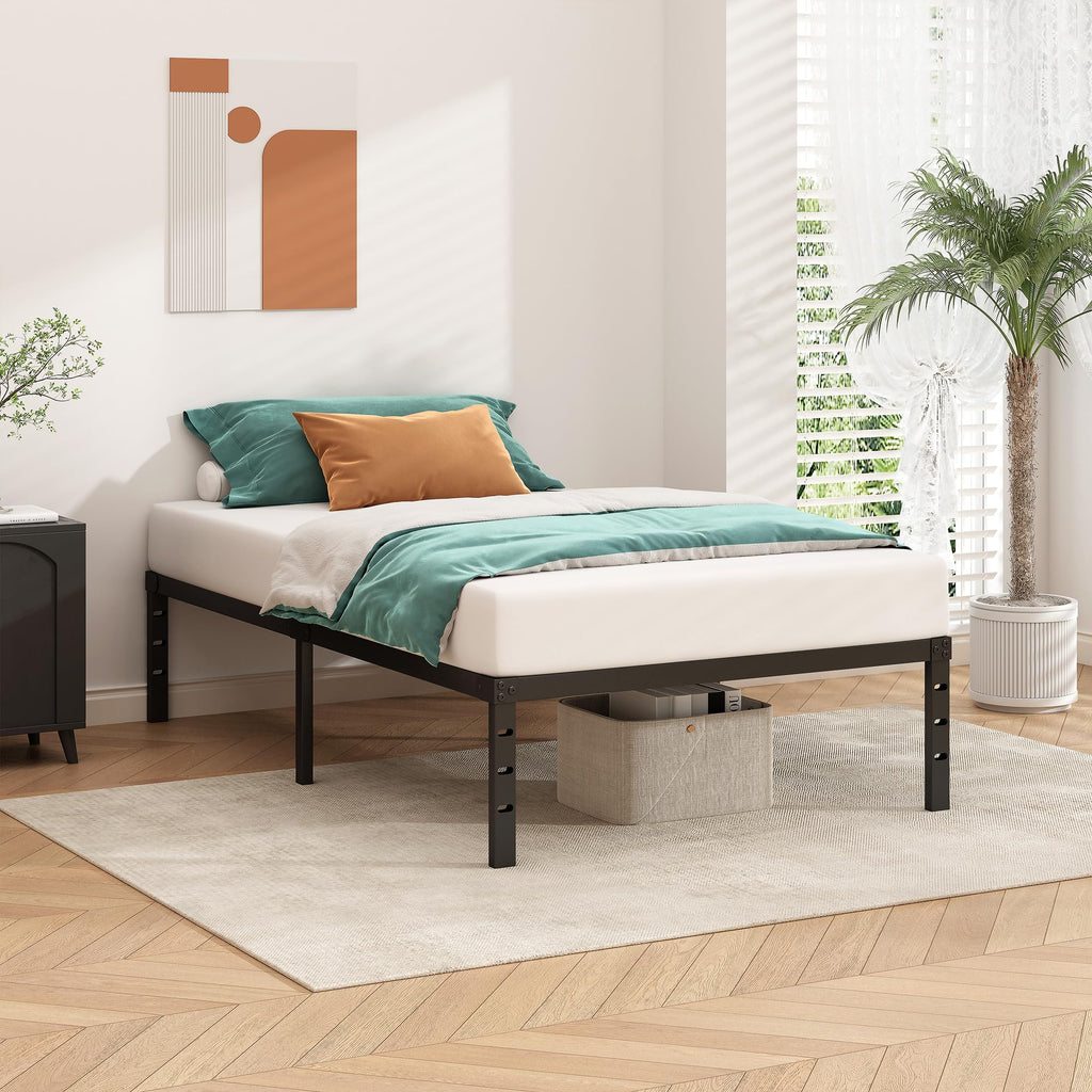 14 Inch Tall Black Metal Platform Twin Size Bed Frame R41216