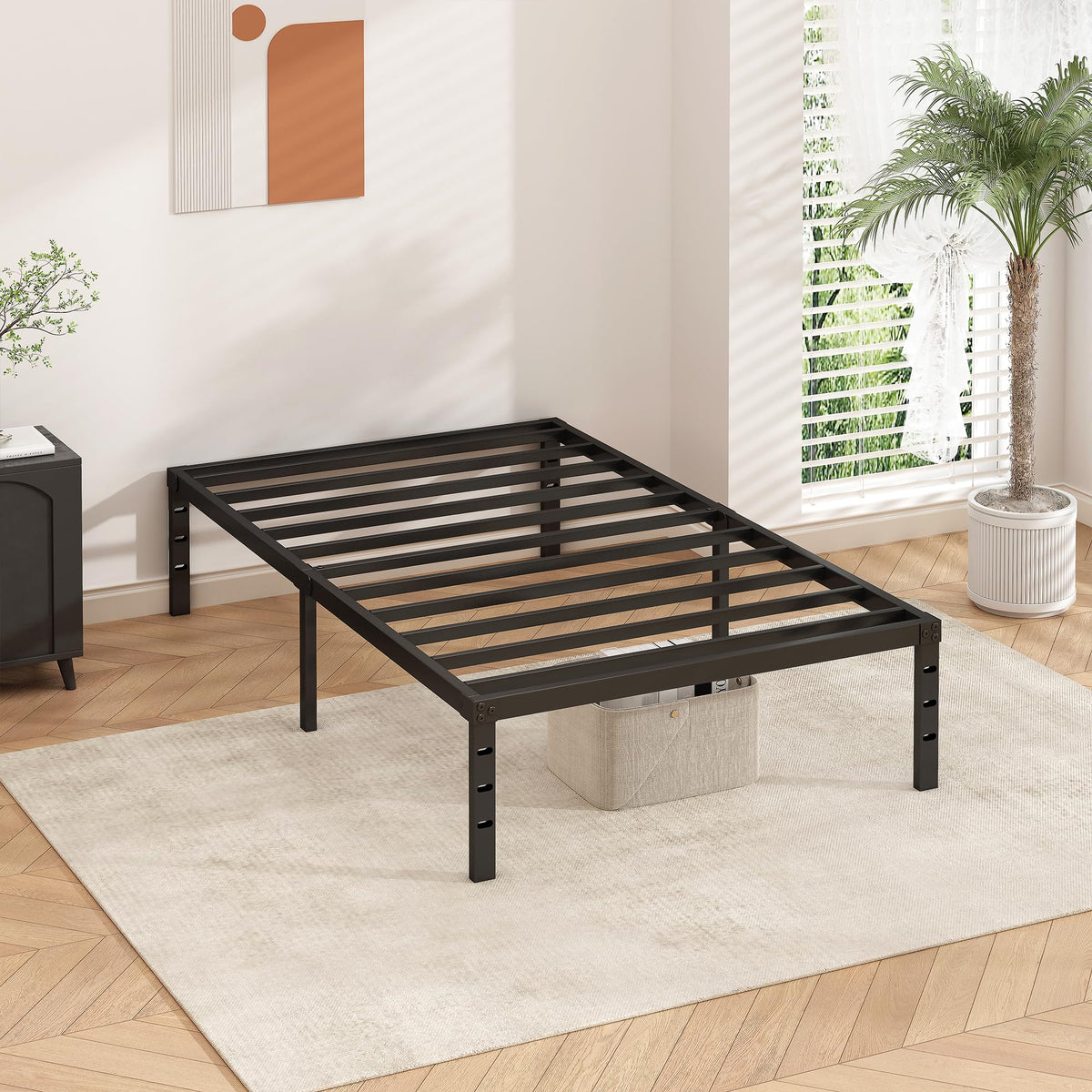 14 Inch Tall Black Metal Platform Twin Size Bed Frame R41216