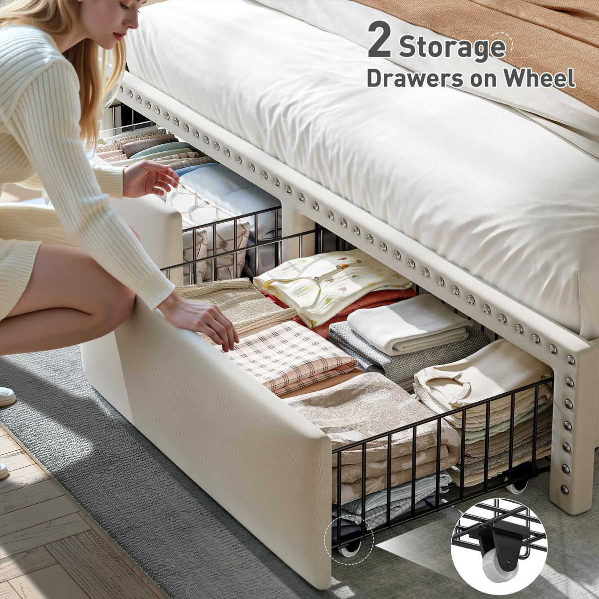 Queen Size Bed Frame with 2 Drawers B755520