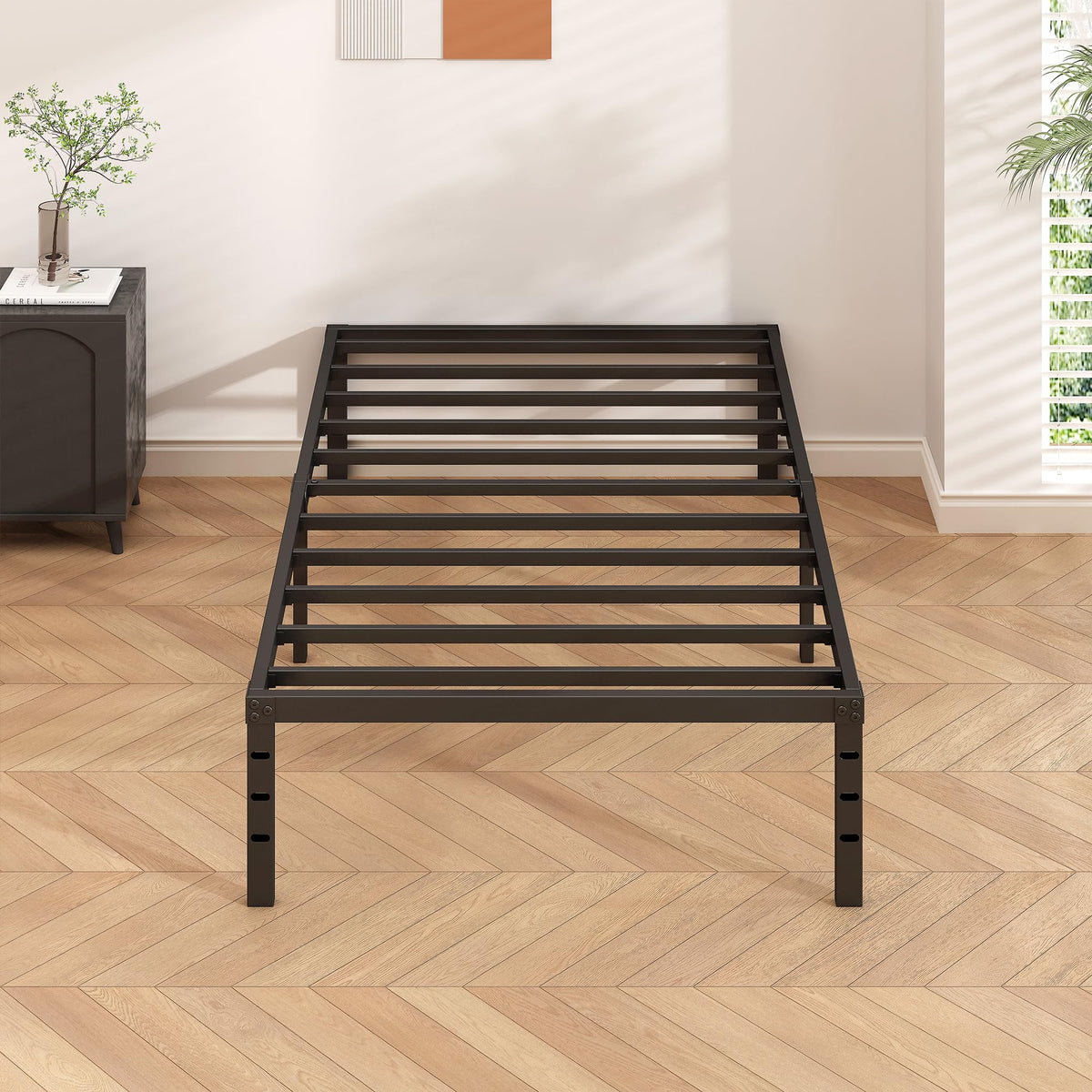 14 Inch Tall Black Metal Platform Twin Size Bed Frame R41216