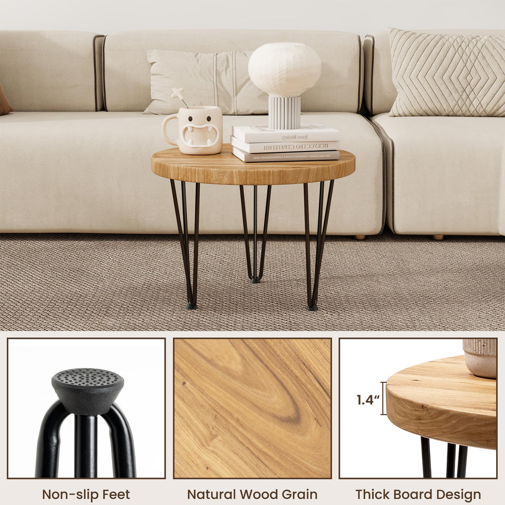 Round Elm Wood Nesting Coffee Table with Metal Legs C815
