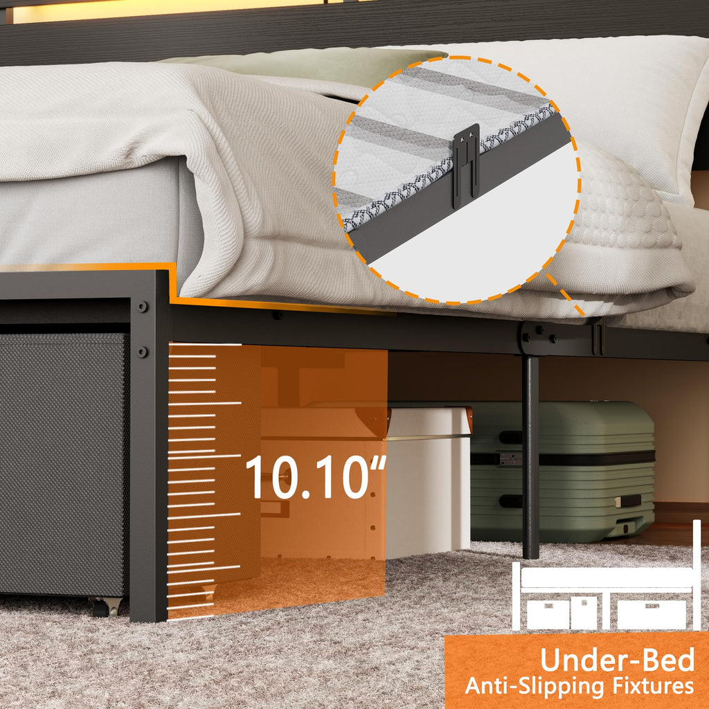 Full Size Bed Frame with Wood Headboard and Storage Drawers Y286